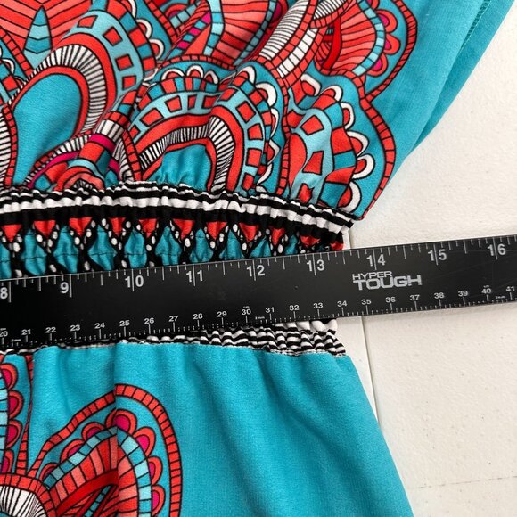 Bohemian-Inspired Turquoise Red Patterned Midi Dress Elastic Waist M Gypsy Swim - Picture 6 of 9